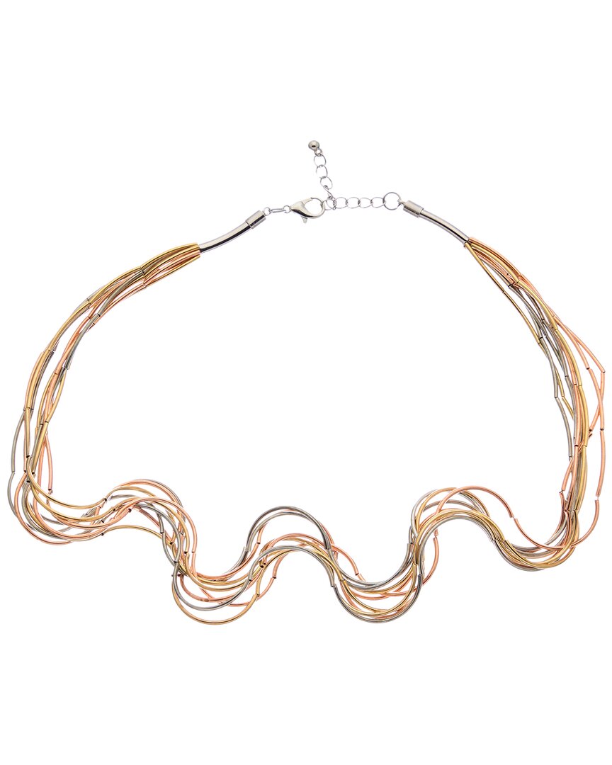 Juvell 18k Tri-tone Plated Diamond Flexible Spaghetti Necklace