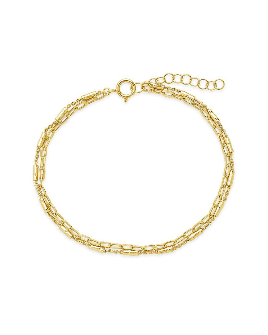 Sterling Forever 14k Over Silver Delicate Two-layer Chain Bracelet In Gold