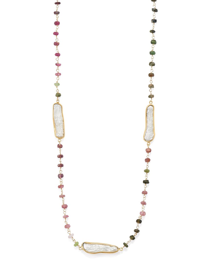 Liv Oliver 18k Over Silver 33.75 Ct. Tw. Tourmaline Pearl Necklace In Multi