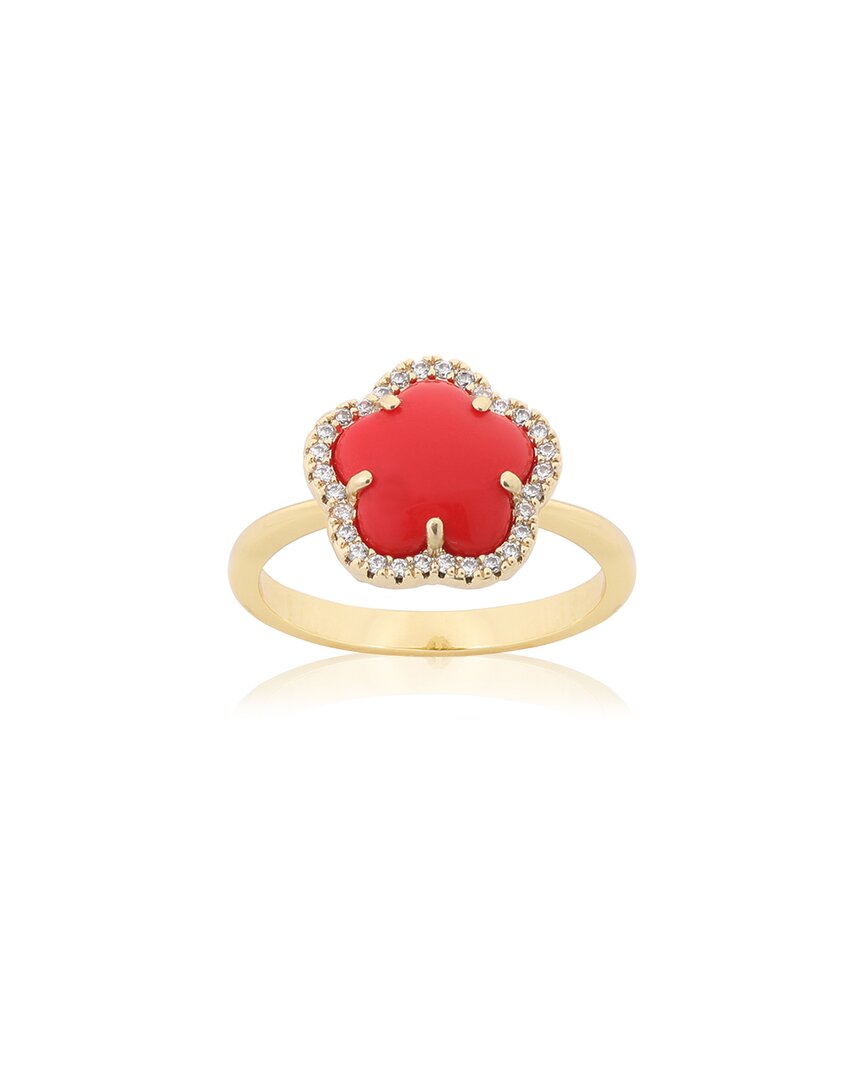 Jankuo Flower 14k Synthetic Coral Cz Statement Ring