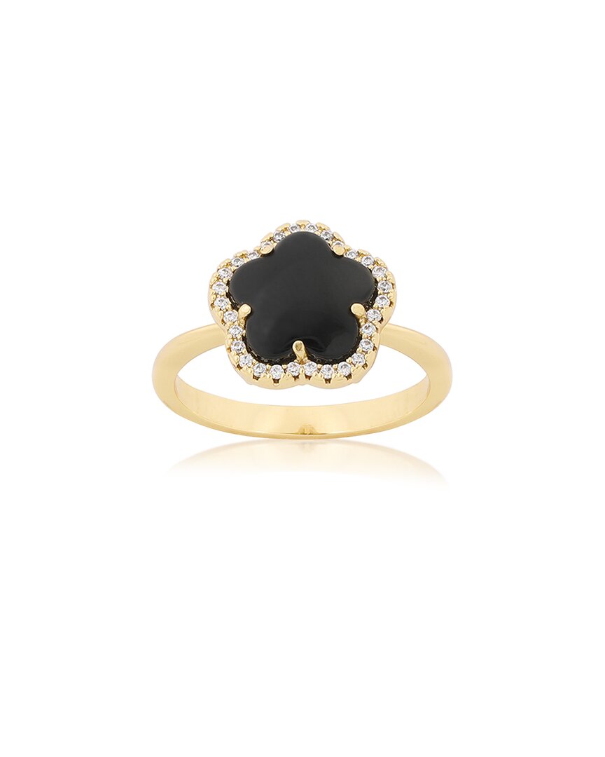 Jankuo Flower 14k Onyx Cz Statement Ring