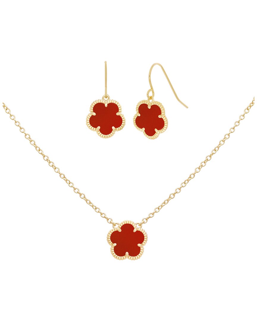 Jankuo Flower 14k Agate Earrings & Necklace Set