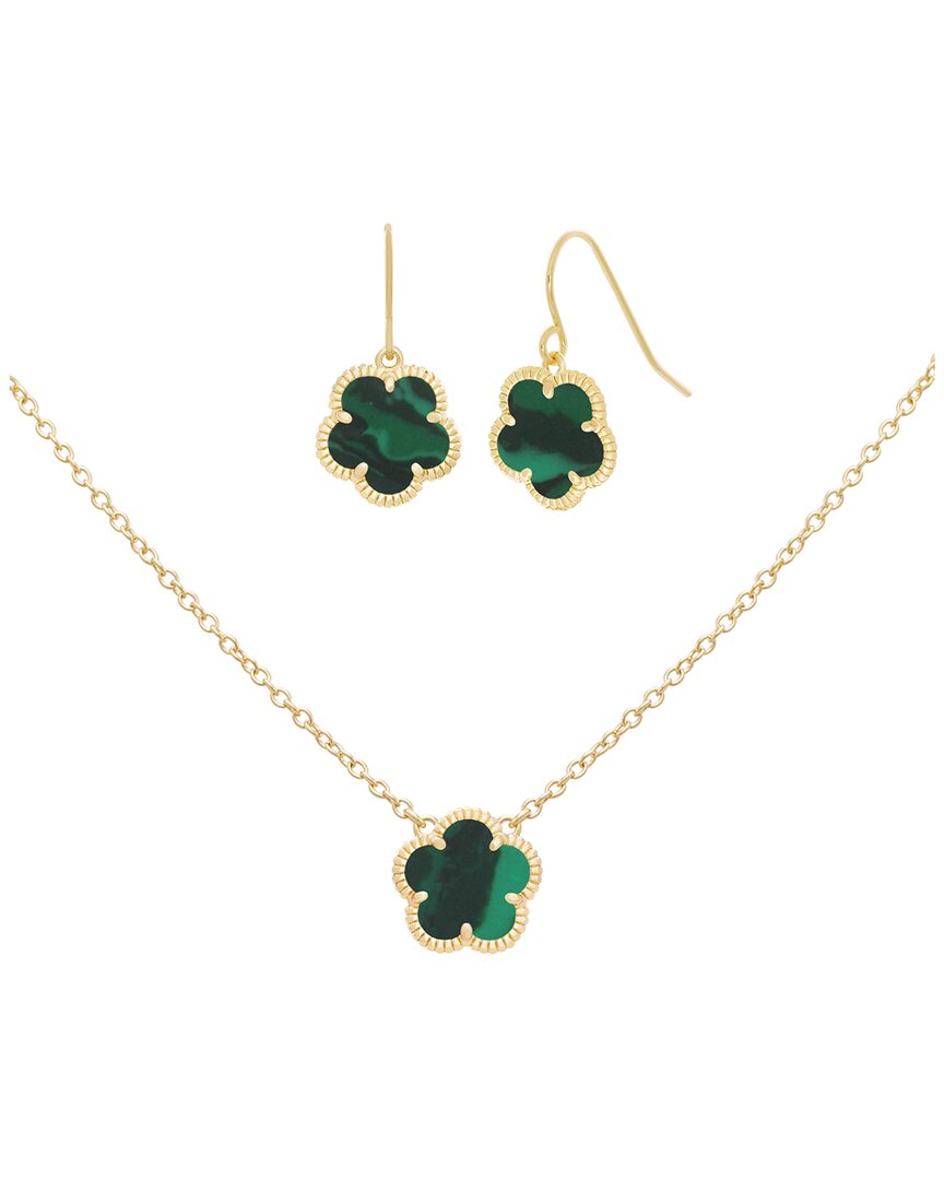 Jankuo Flower 14k Synthetic Emerald Earrings & Necklace Set