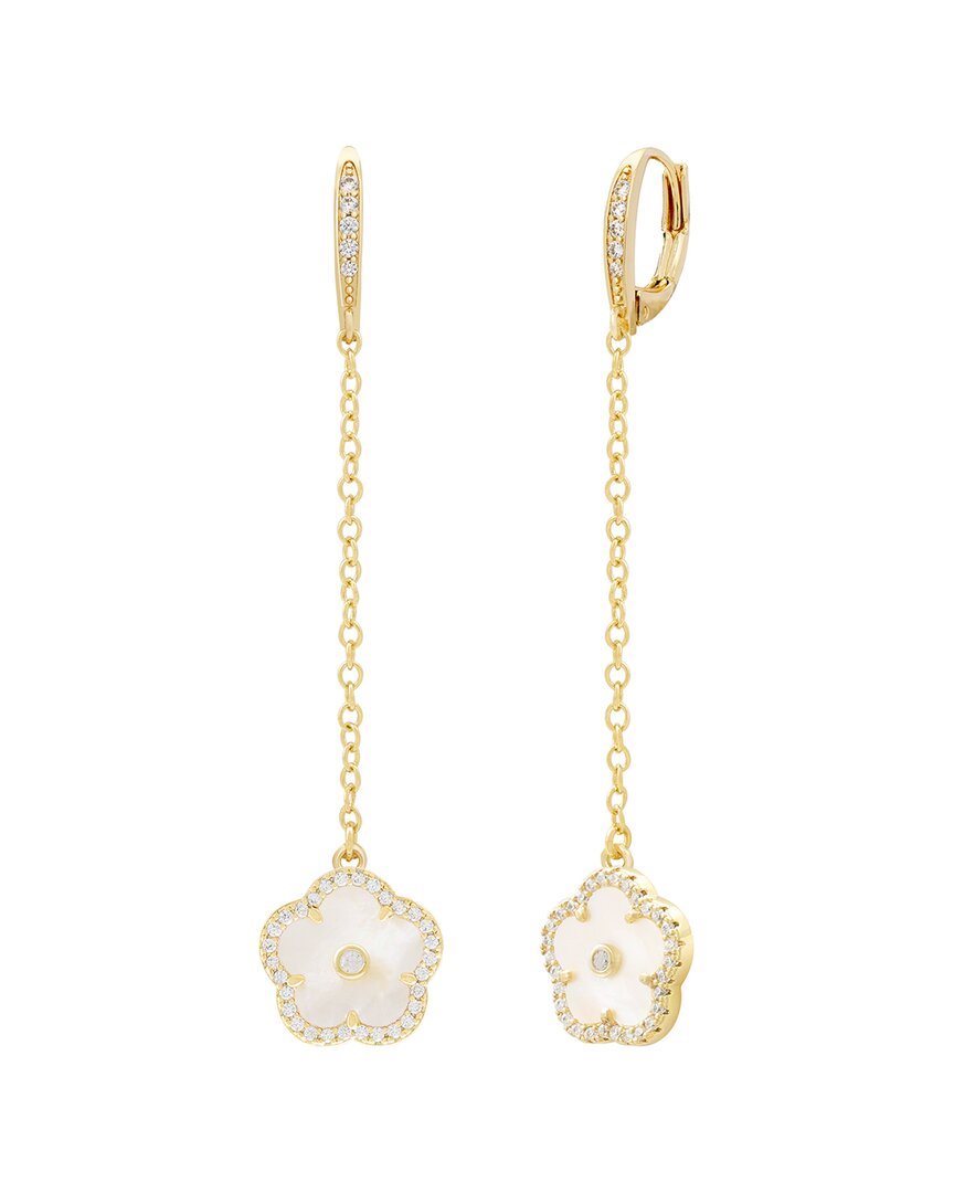 Jankuo Flower 14k Mother Of Pearl Cz Long Drop Earrings