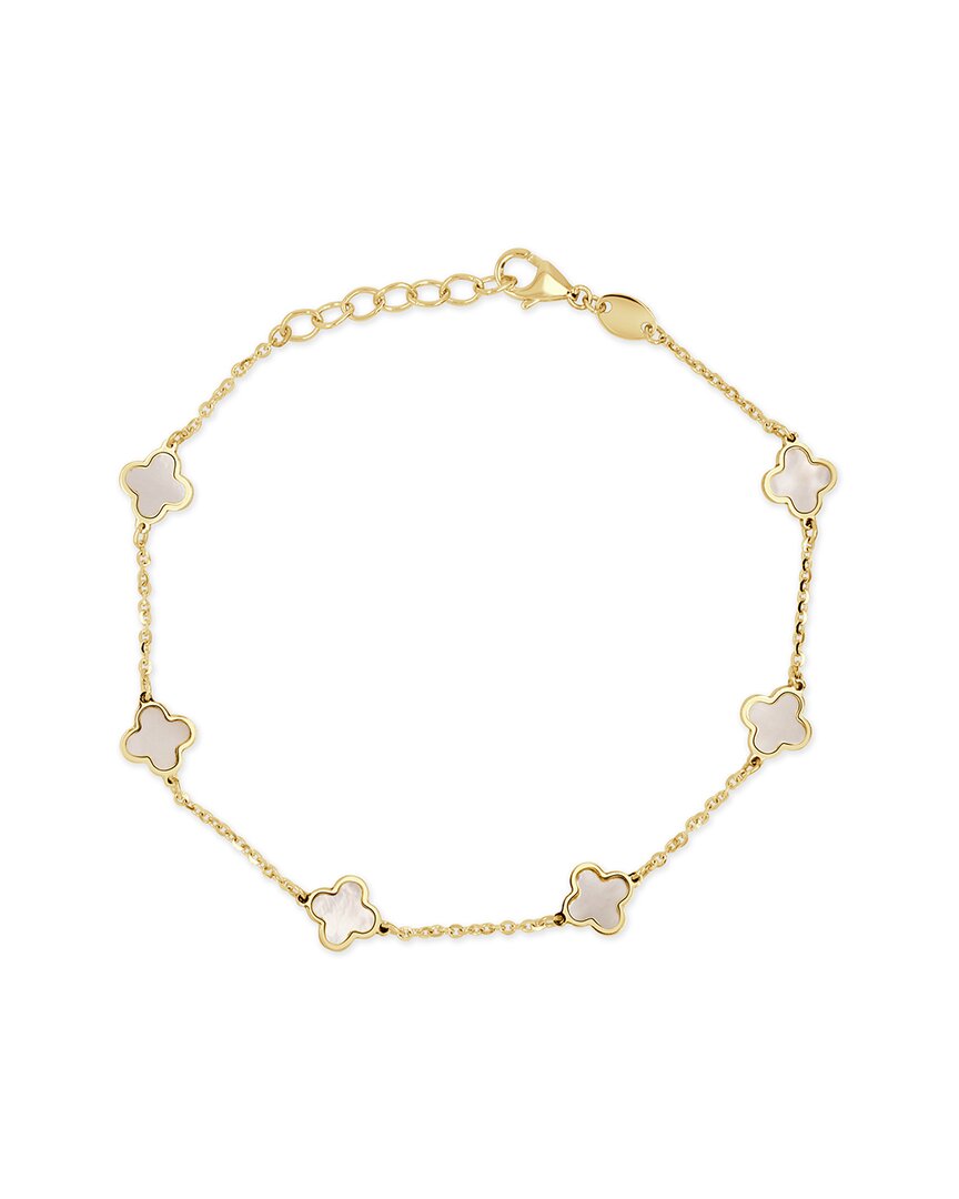 Italian Gold 14k Mother Of Pearl Clover Stackable Bracelet