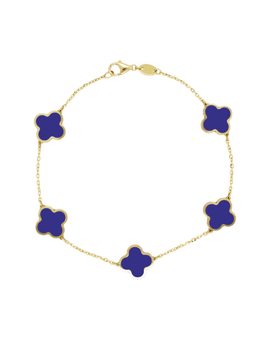 Italian Gold 14k Lapis Clover Stackable Bracelet In Blue