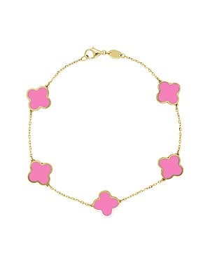 Italian Gold 14K Pink Agate Clover Stackable Bracelet