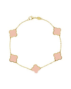 Italian Gold 14K Light Pink Agate Clover Stackable Bracelet