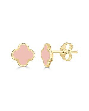 Italian Gold 14K Light Pink Agate Clover Earrings