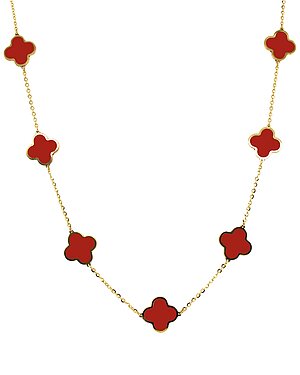 Italian Gold 14K Coral Clover Layered Necklace