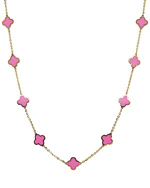 Italian Gold 14K Pink Agate Clover Layered Necklace