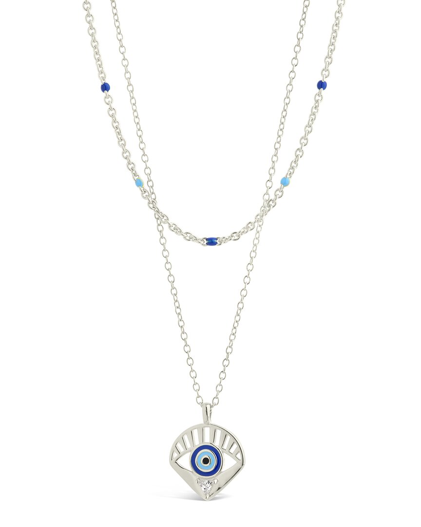 Sterling Forever Rhodium Plated Cz Evil Eye Necklace