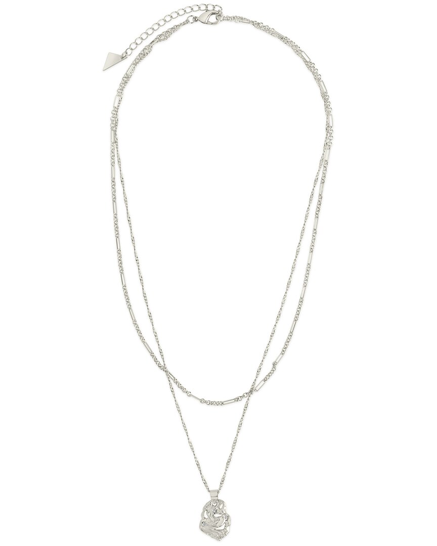 Sterling Forever Cz Roslyn Molten Metal Charm Layered Necklace