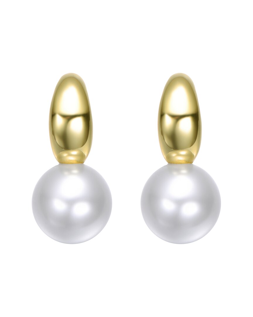 Rachel Glauber 14k Gold Plated With White Pearl Huggie Design Drop Earrings