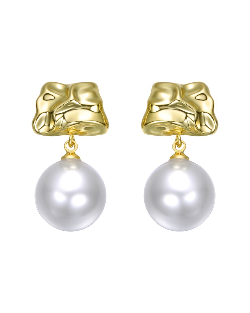 Rachel Glauber 14k Gold Plated With White Pearl Drop Earrings