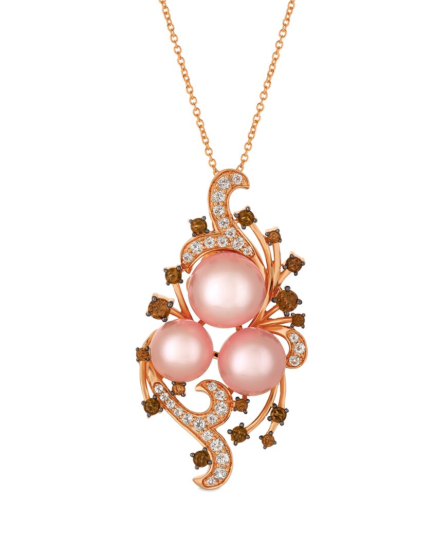 Le Vian 14k Rose Gold 1.16 Ct. Tw. Smoky Quartz 8.9-11mm Pearl Pendant Necklace