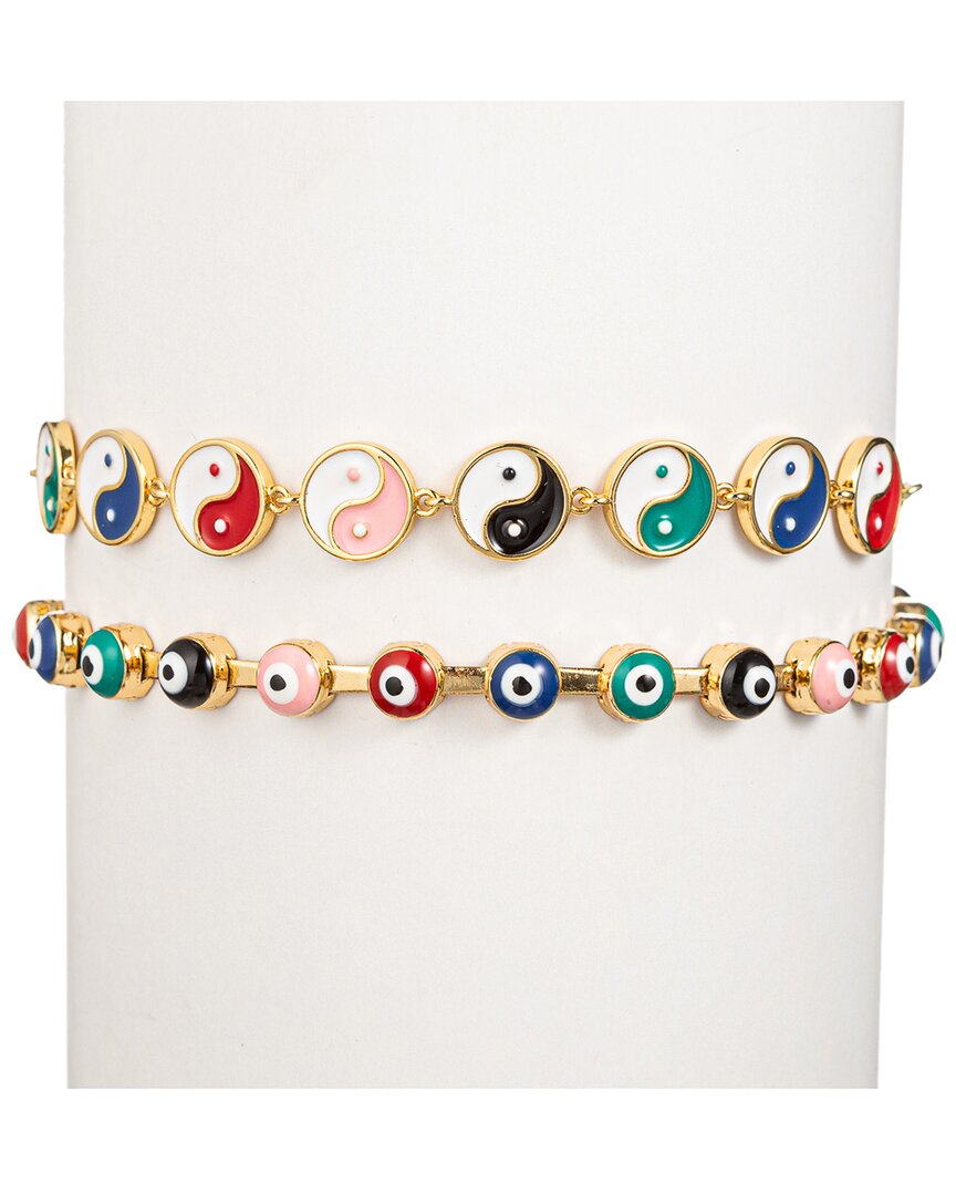 Eye Candy La The Luxe Collection Enamel Yin Yang & Evil Eye Set Cuff Bracelet