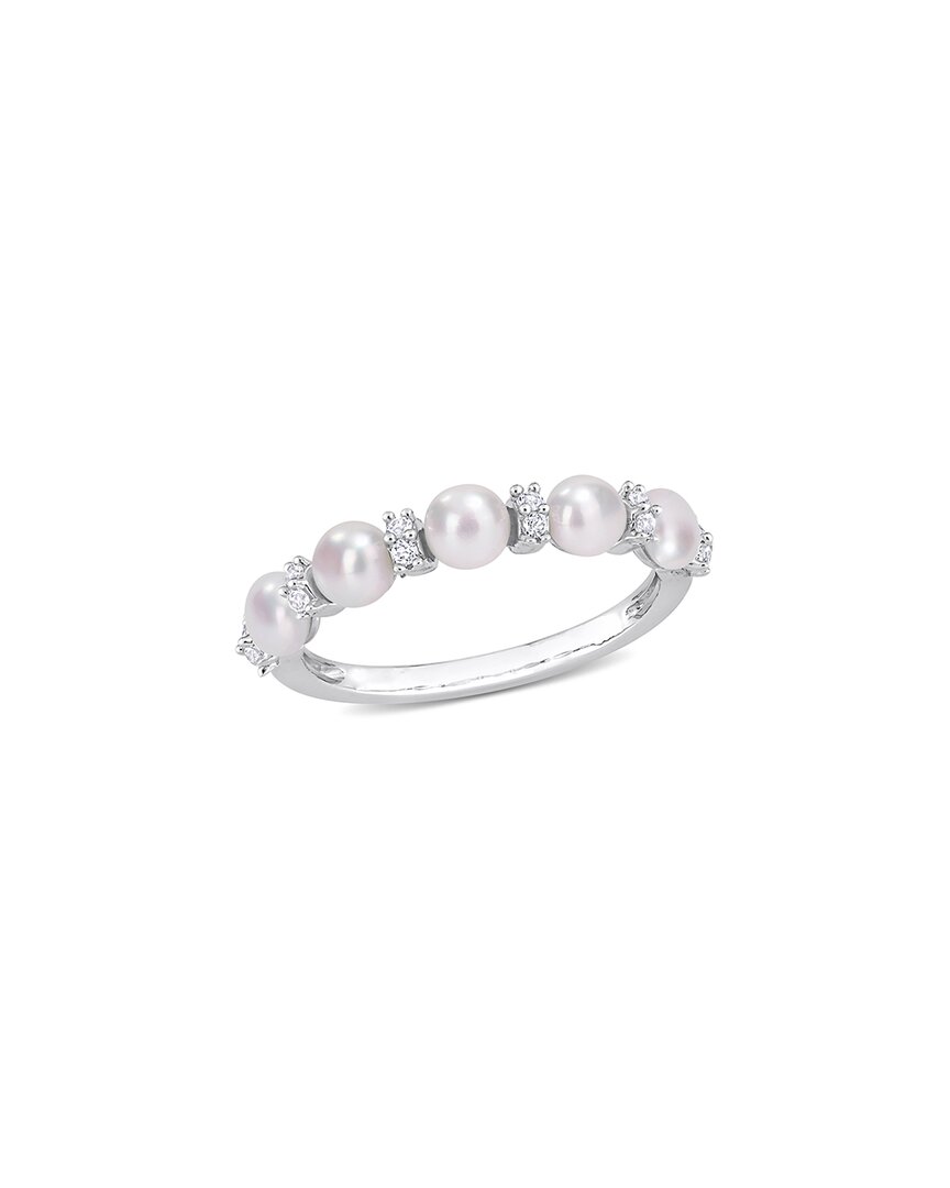 Rina Limor Silver 0.12 Ct. Tw. White Topaz 3.5-4mm Pearl Half-eternity Ring