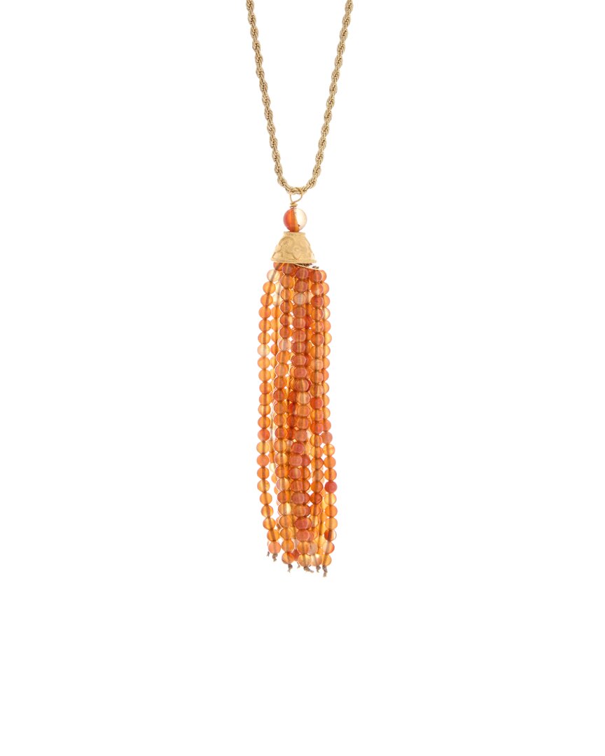 Kenneth Jay Lane Plated Agate Tassel Necklace In Orange