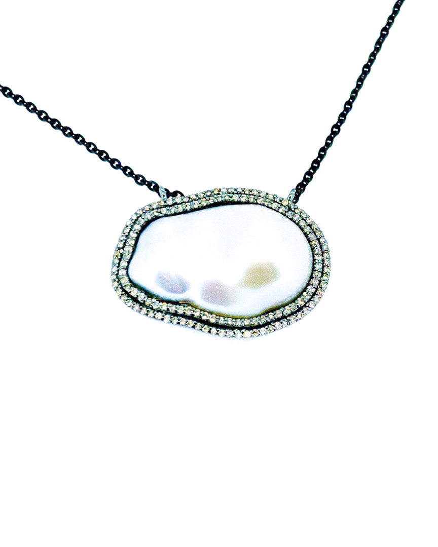 Arthur Marder Fine Jewelry Silver 1.00 Ct. Tw. Diamond & 25-19 Mm Pearl Necklace