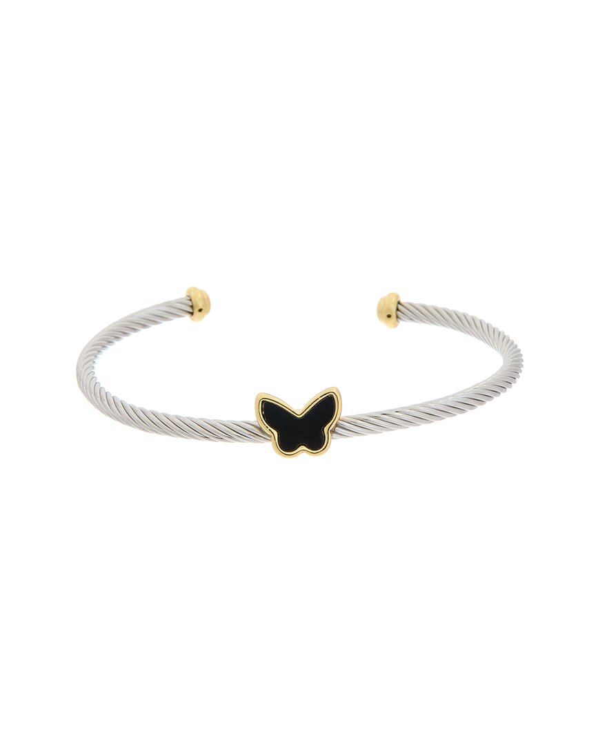 Juvell 18k Two-tone Plated Black Onyx Twisted Cable Bangle