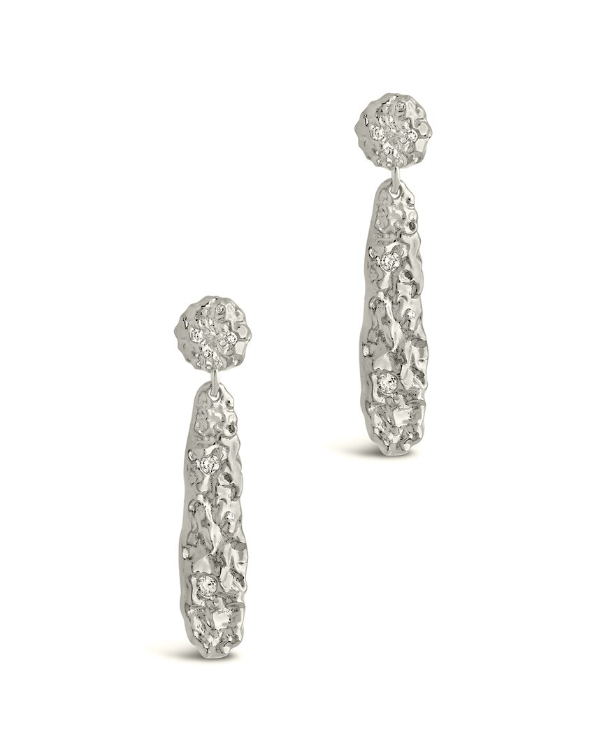 Sterling Forever Alina Cz Textured Drop Earrings In Metallic