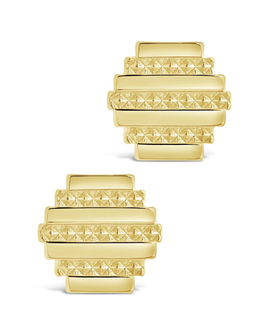 Sterling Forever 14k Plated Textured Hex Studs