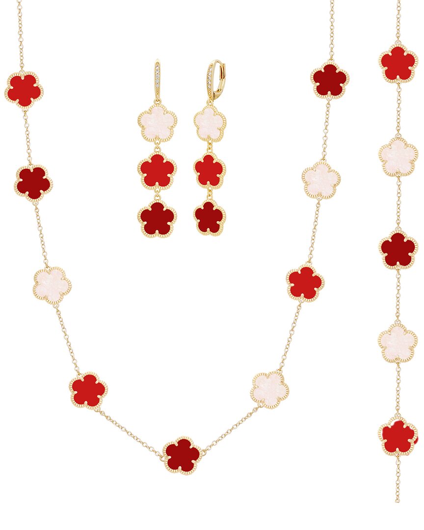 Jankuo Flower 14k Plated Agate Cz Earrings In Gold