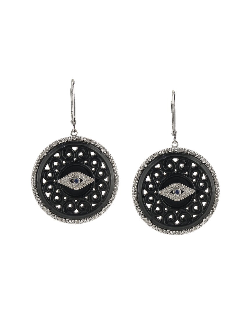 Gemstones Silver 0.21 Ct. Tw. Diamond & Black Agate Evil Eye Earrings