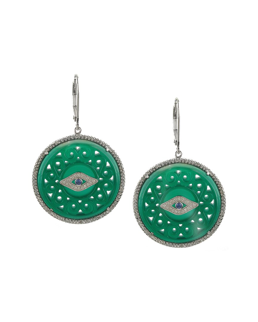Gemstones Silver 0.21 Ct. Tw. Diamond & Green Agate Evil Eye Earrings