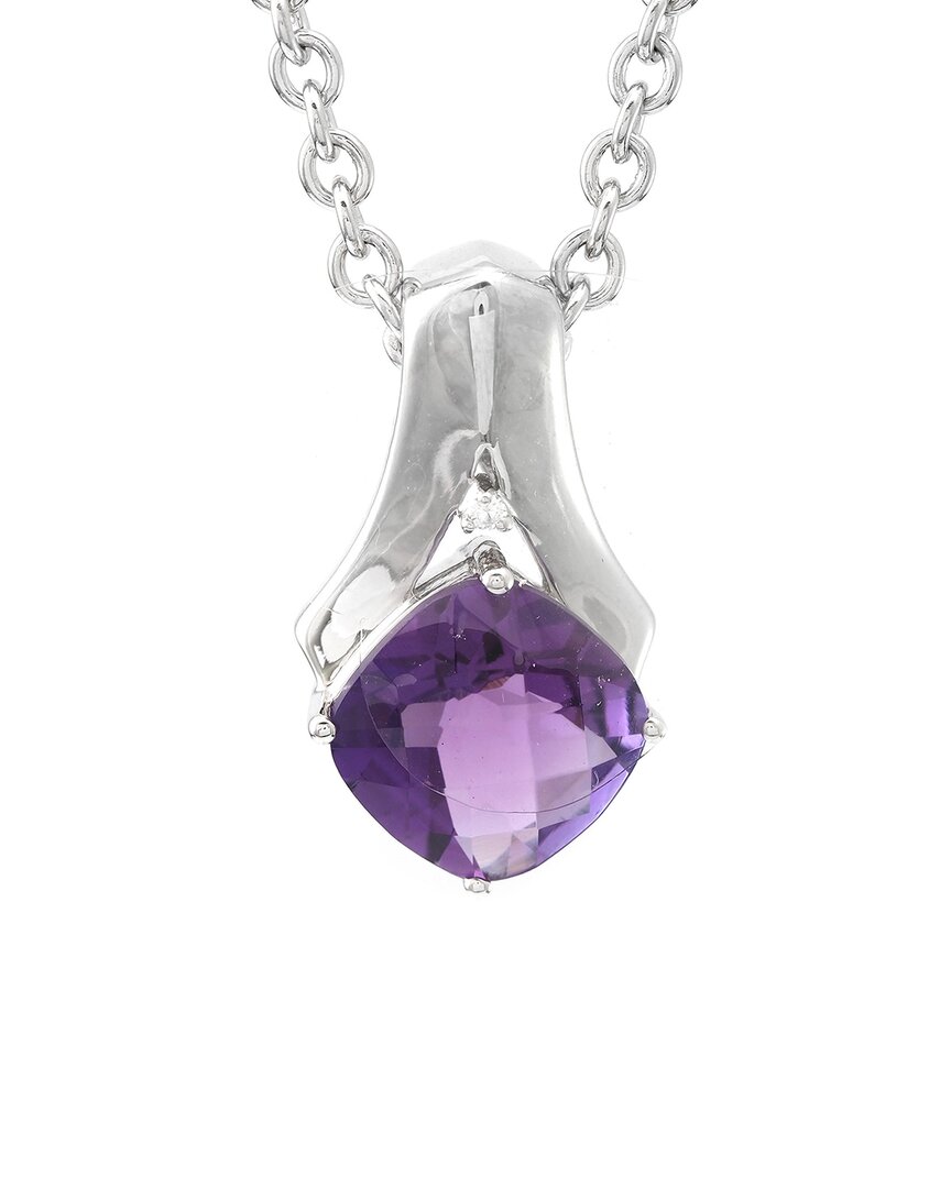 Gemstones Silver 3.57 Ct. Tw. Diamond & Amethyst Pendant Necklace