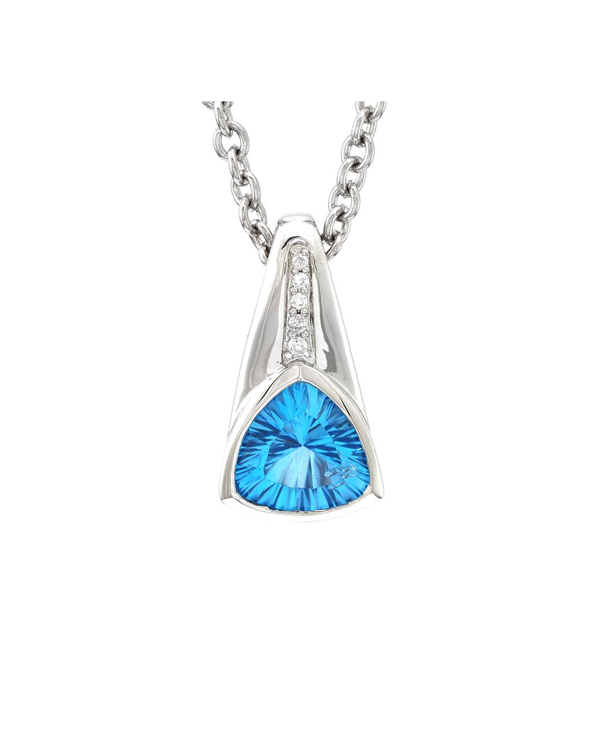 Gemstones Silver 4.19 Ct. Tw. Diamond & Blue Topaz Pendant Necklace