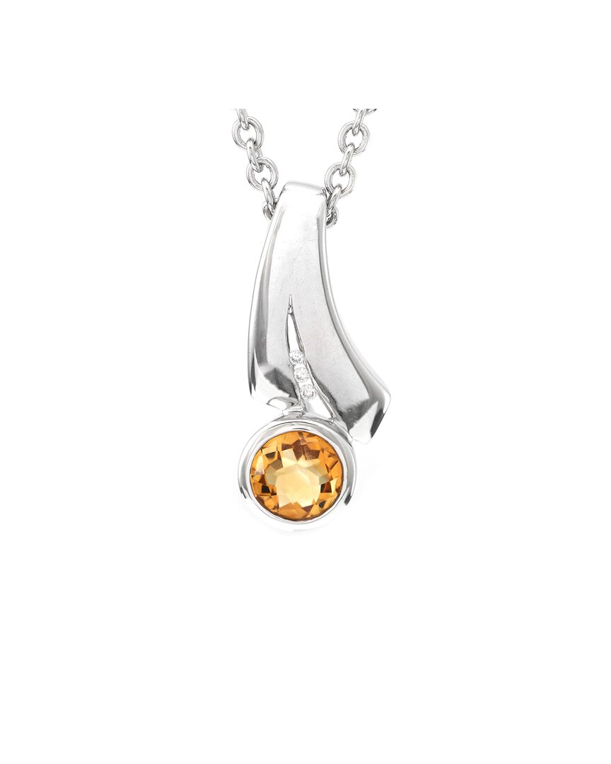 Gemstones Silver 1.80 Ct. Tw. Diamond & Citrine Pendant Necklace