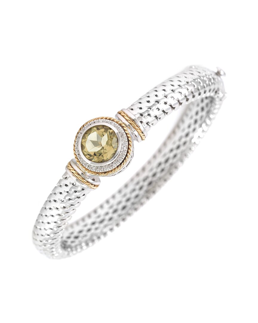 Gemstones 14k & Silver 3.62 Ct. Tw. Diamond & Lemon Quartz Bangle Bracelet