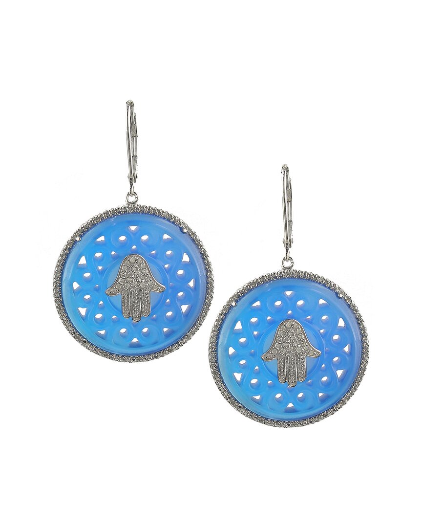 Gemstones Silver 0.22 Ct. Tw. Diamond & Blue Agate Hamsa Earrings