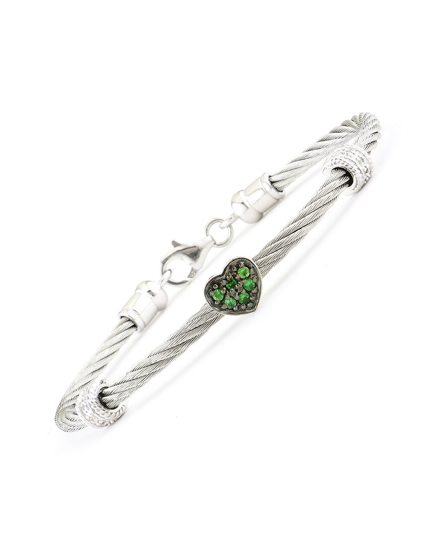 Gemstones Silver 0.15 Ct. Tw. Diamond & Green Garnet Bangle Bracelet