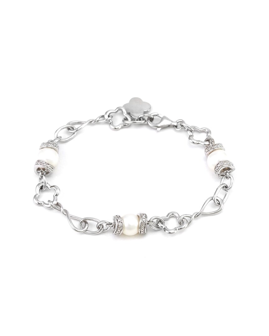 Gemstones Silver Diamond 7-8mm Pearl Bracelet