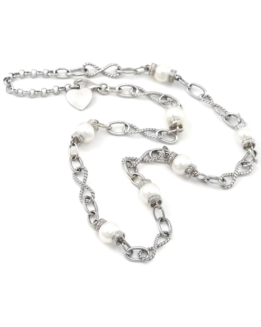 Gemstones Silver Diamond 7-8mm Pearl Necklace