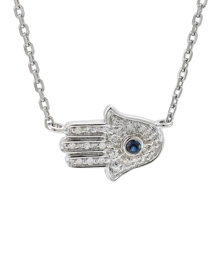 Gemstones Silver Diamond Hamsa Necklace