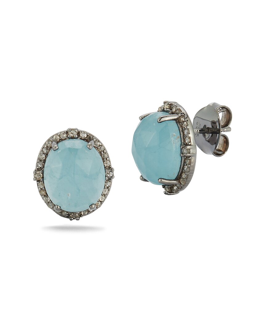 Banji Jewelry Silver 9.50 Ct. Tw. Diamond & Aqua Chalcedony Earrings In Blue