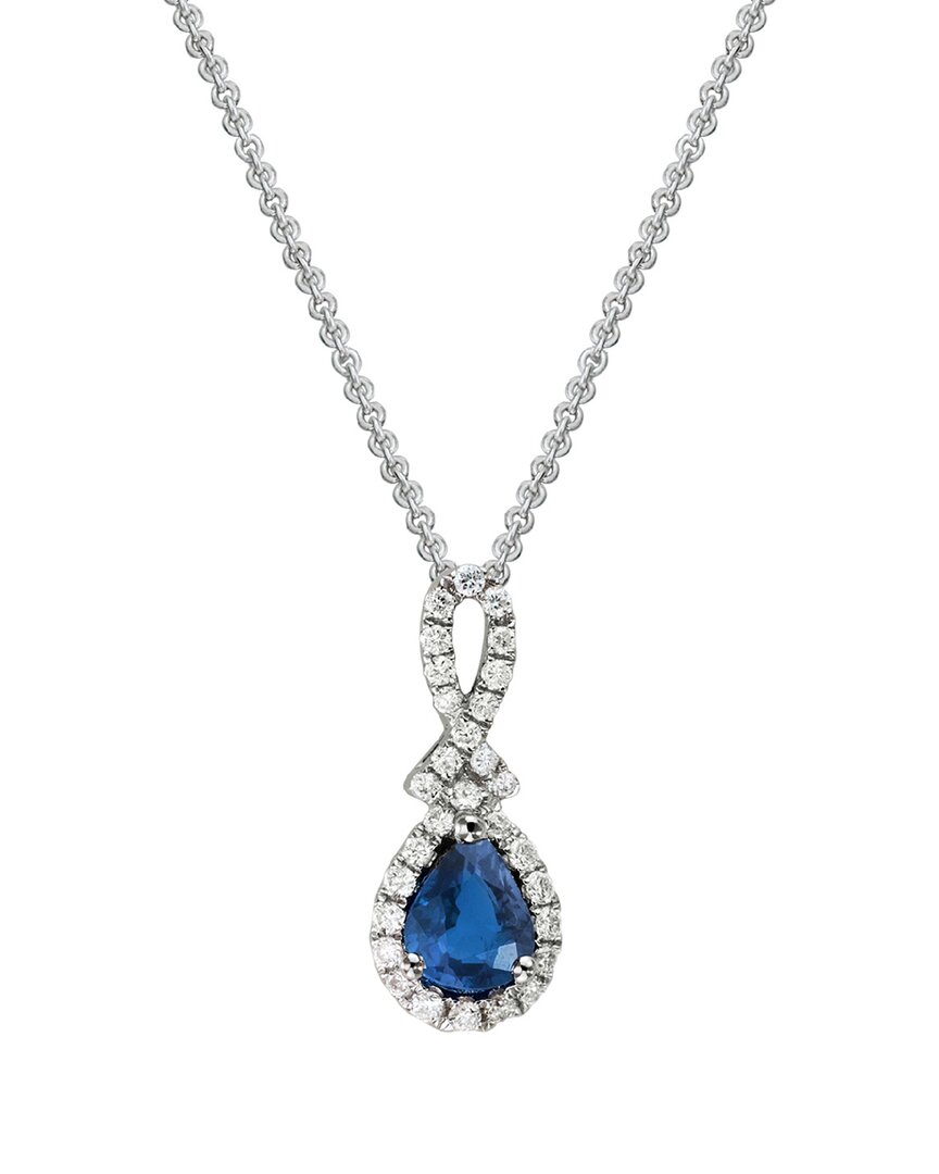 Gemstones 14k 0.53 Ct. Tw. Diamond & Blue Sapphire Pendant Necklace