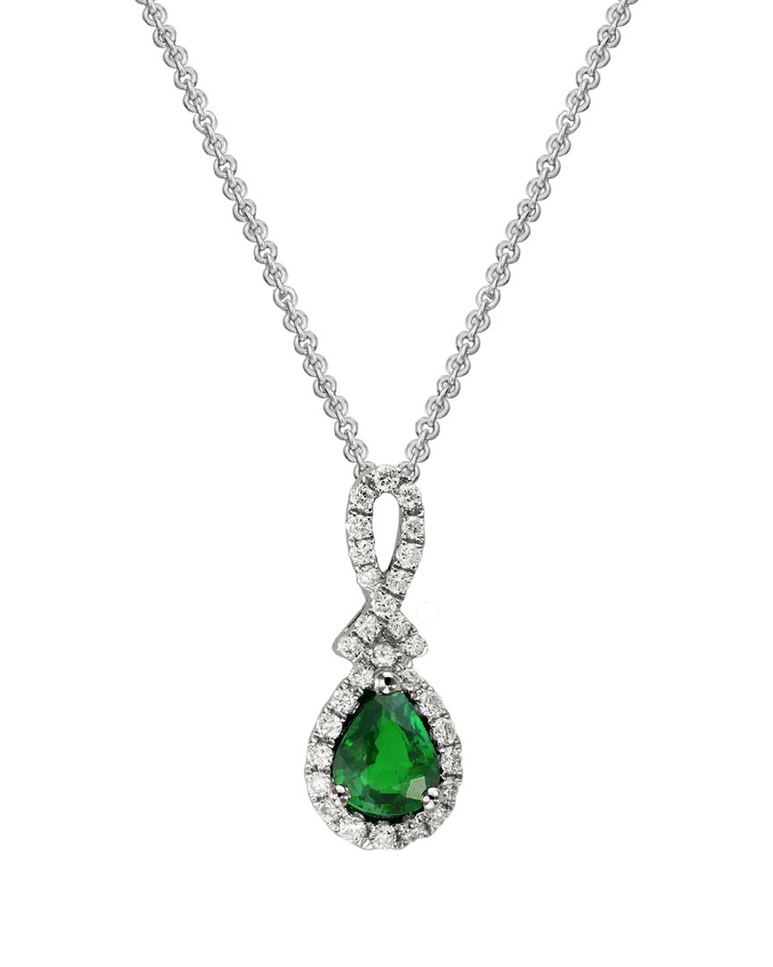 Gemstones 14k Diamond .13 Ct. & .38 Ct Emerald Pendant Necklace