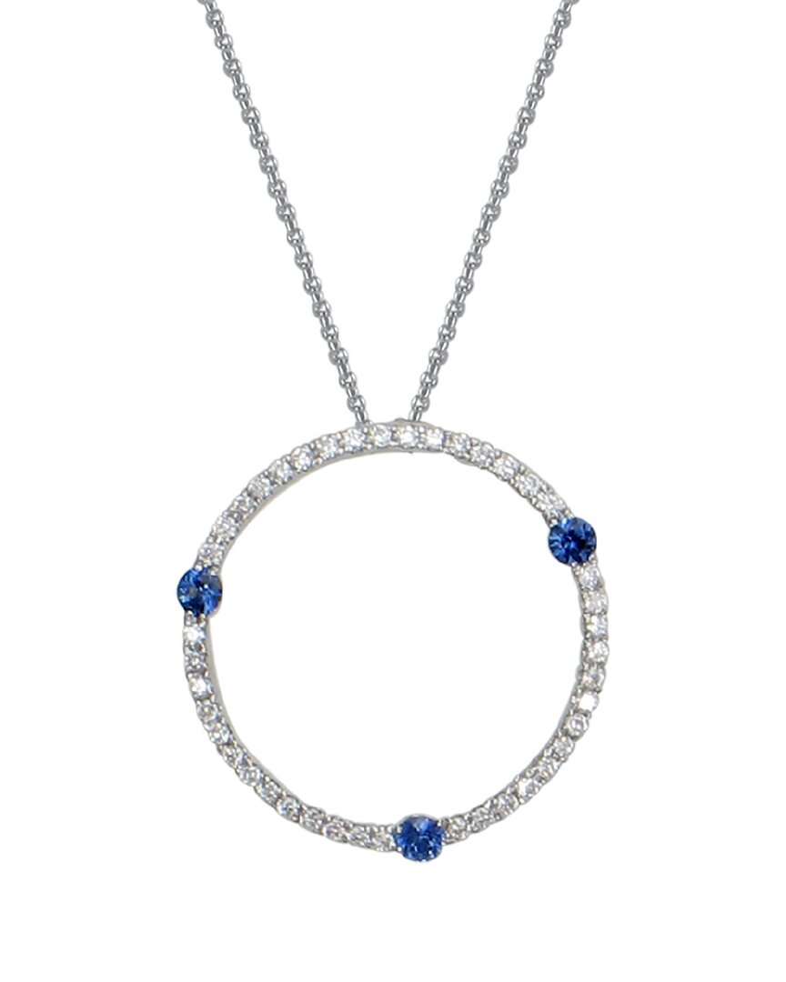 Gemstones 14k 0.22 Ct. Tw. Diamond & Blue Sapphire Pendant Necklace