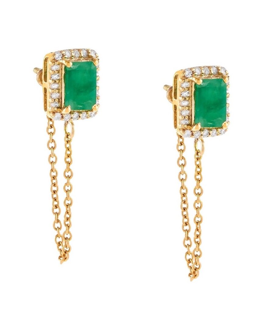 Forever Creations Usa Inc. Forever Creations Signature Collection 14k 1.35 Ct. Tw. Diamond & Emerald  Chain Stud Earrings
