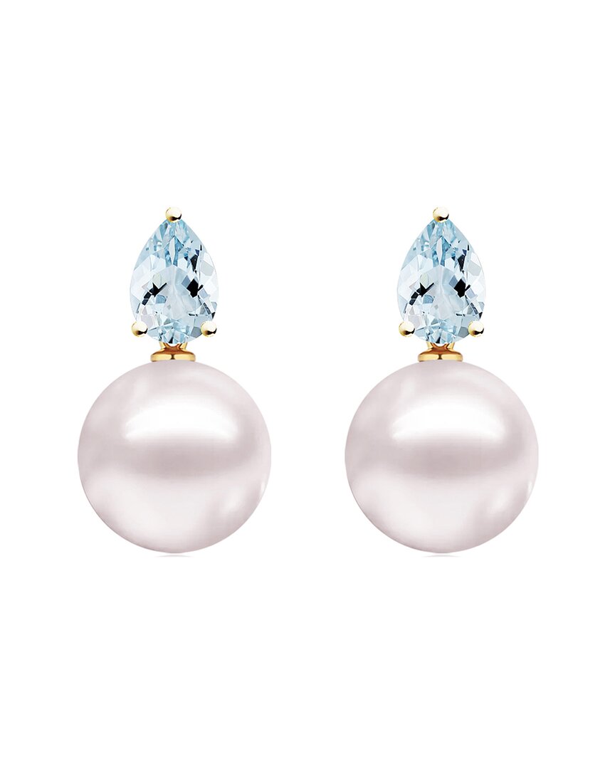 Kai Fine Jewelry 14K 0.80 ct. tw. Aquamarine & 8-8.5mm Pearl Drop Earrings