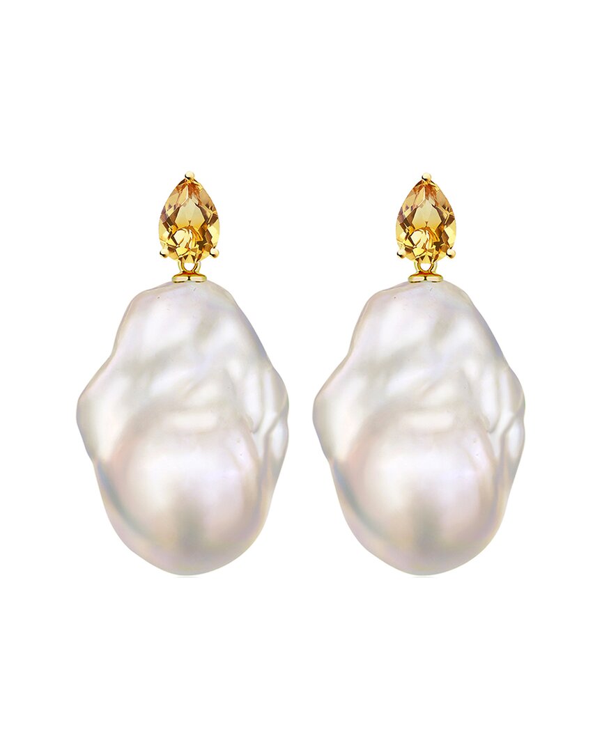 Kai Fine Jewelry 14K 0.70 ct. tw. Citrine & 16-17mm Pearl Drop Earrings