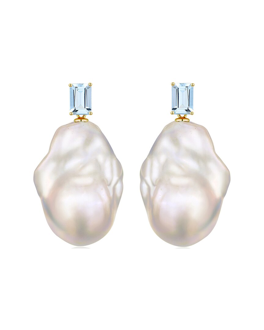 Kai Fine Jewelry 14K 1.00 ct. tw. Aquamarine & 16-17mm Pearl Drop Earrings