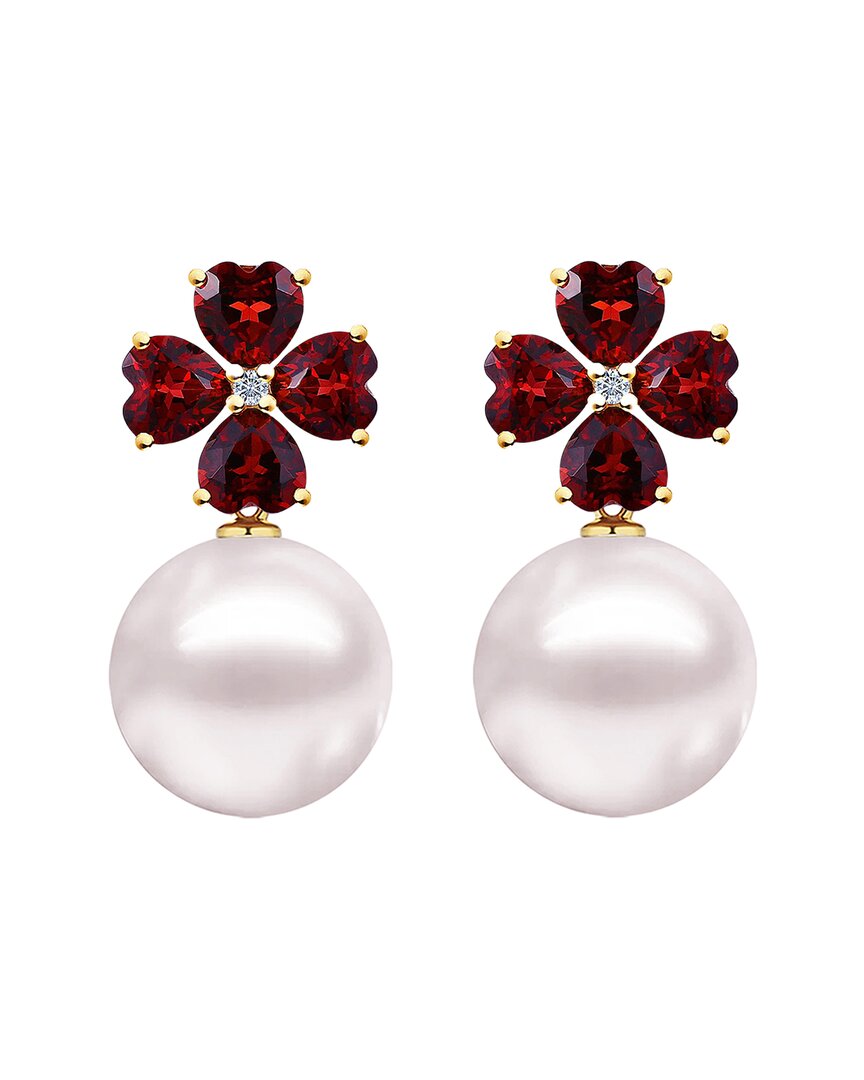 Kai Fine Jewelry 14K 4.93 ct. tw. Diamond & Garnet & 12-13mm Pearl Drop  Earrings
