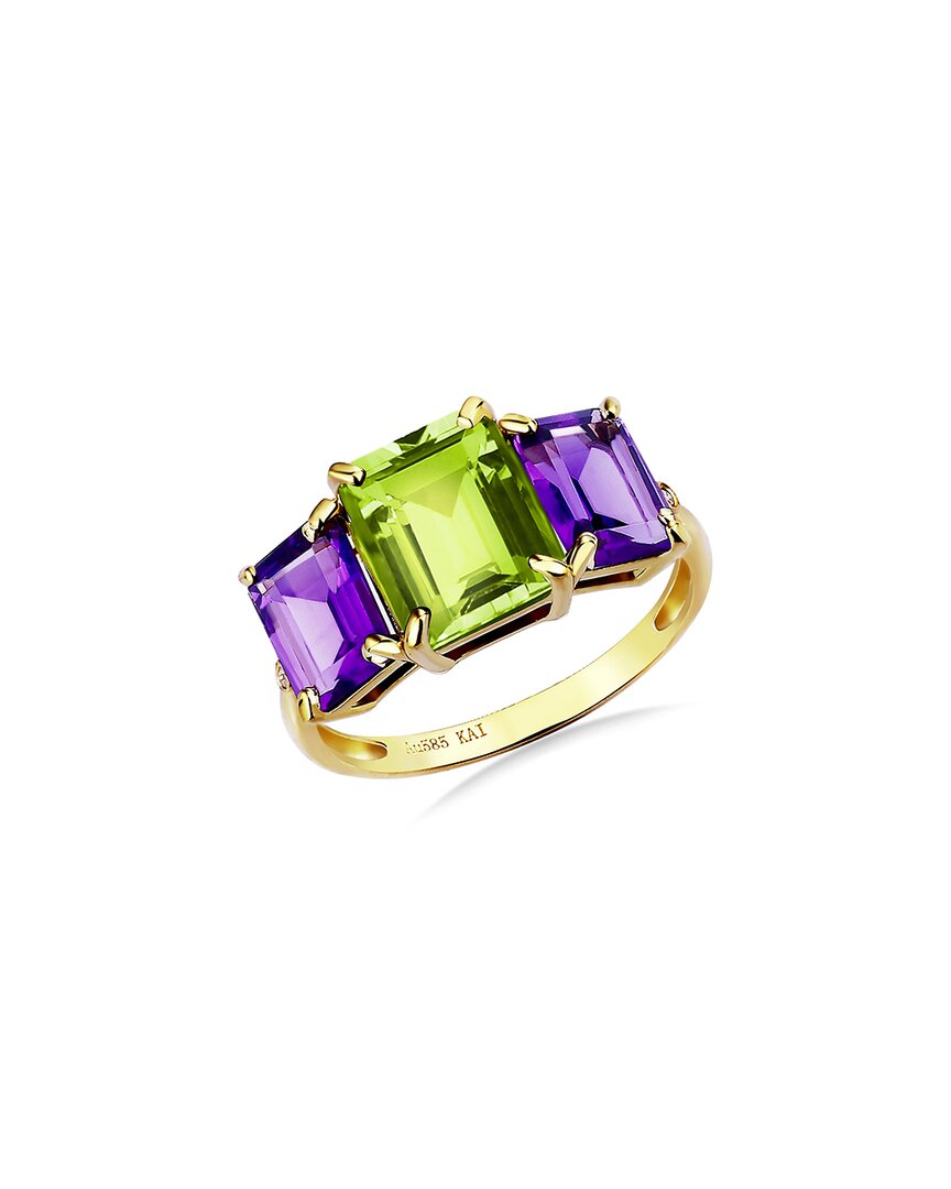 Kai Fine Jewelry 14k 4.28 Ct. Tw. Diamond & Peridot; Amethyst Cocktail Ring
