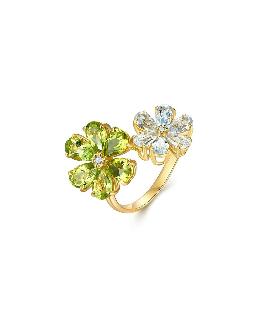 Shop Kai Fine Jewelry 14k 3.93 Ct. Tw. Diamond & Peridot; Aquamarine Cocktail Ring